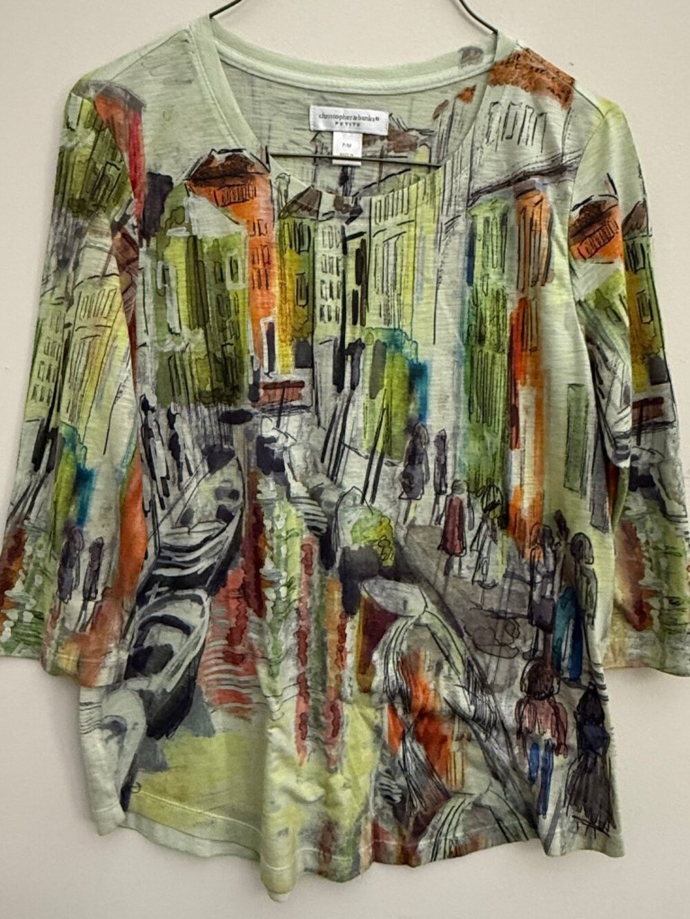 Cityscape 3/4 Sleeve Shirt - Christopher Banks Petite Size Medium PM